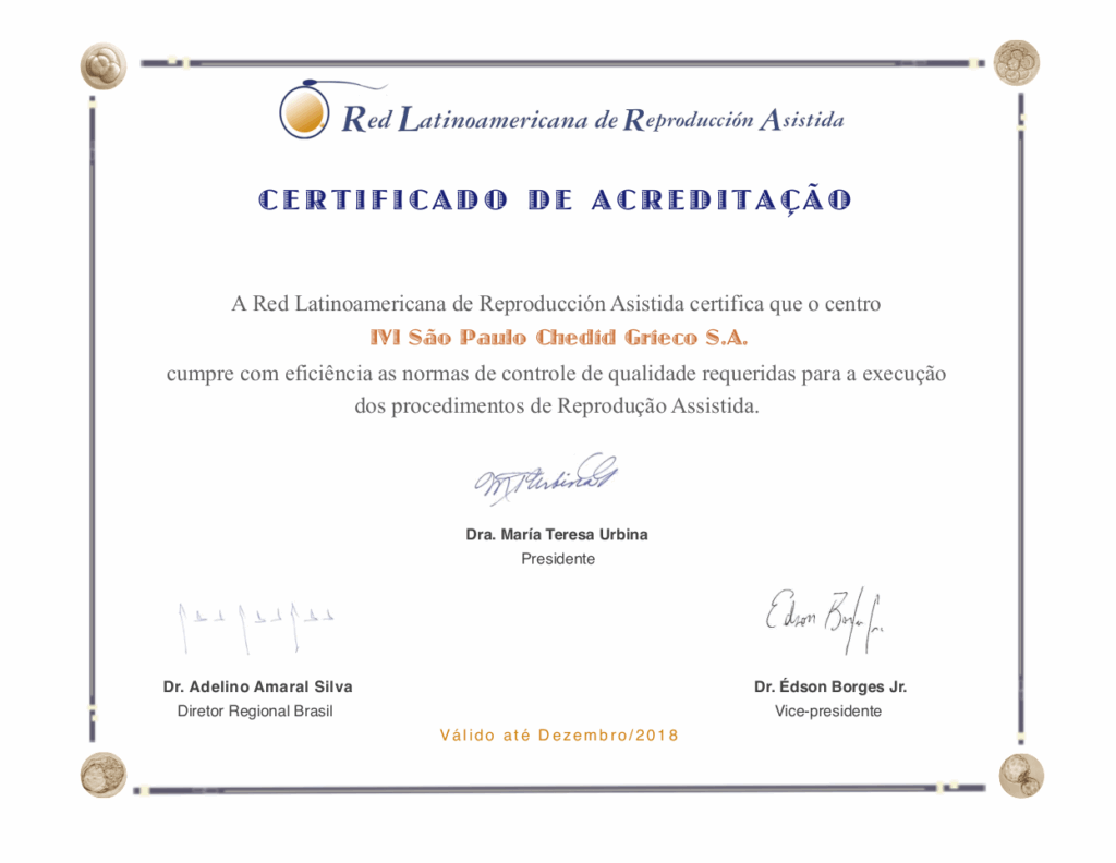 Red Latinoamericana de Reproducción Asistida Certificate