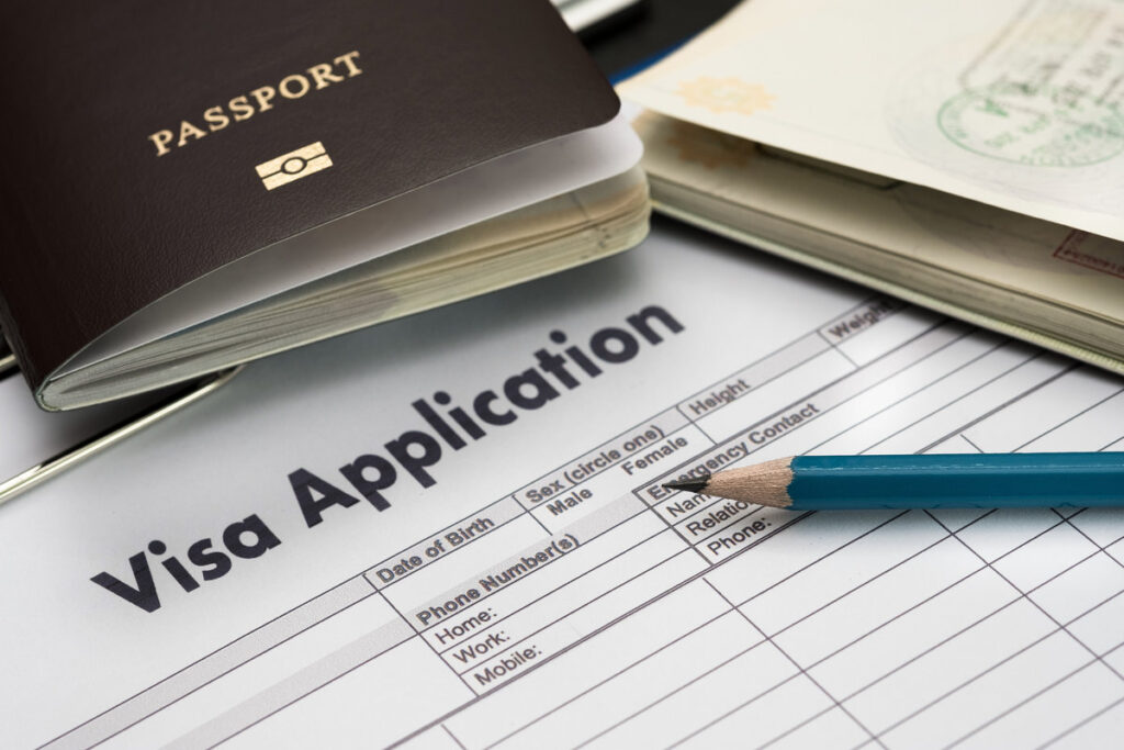Visa application form to travel Immigration a document Money for Passport Map and travel plan